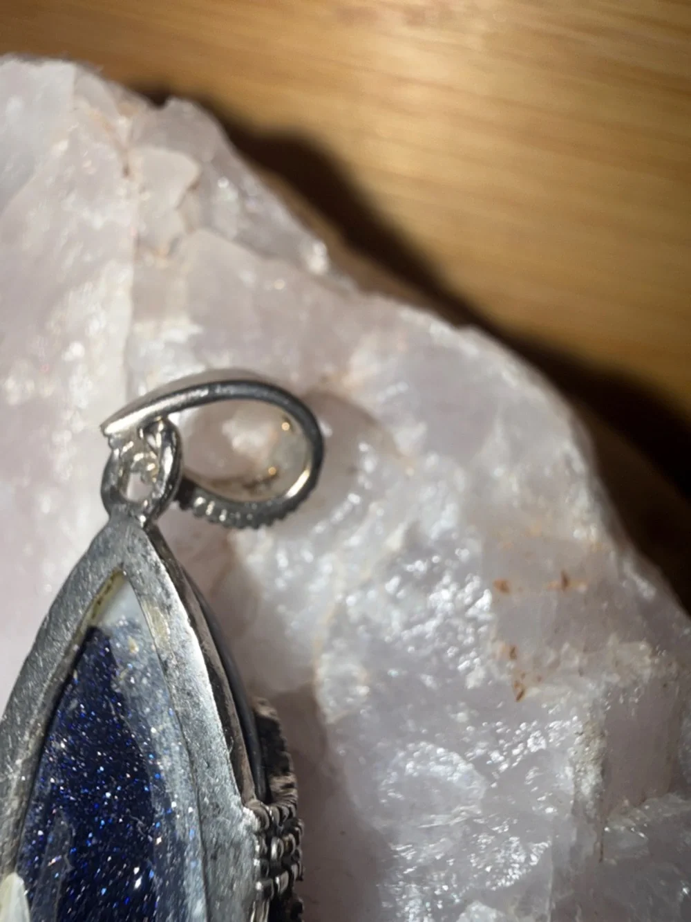 Vintage Sterling Silver Marcasite Blue Goldstone Pendant